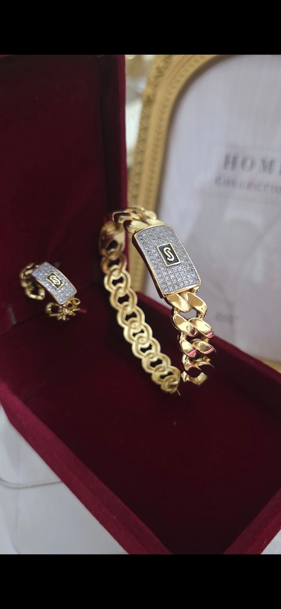 Juego de Brazalete y Anillo Bañado en Oro