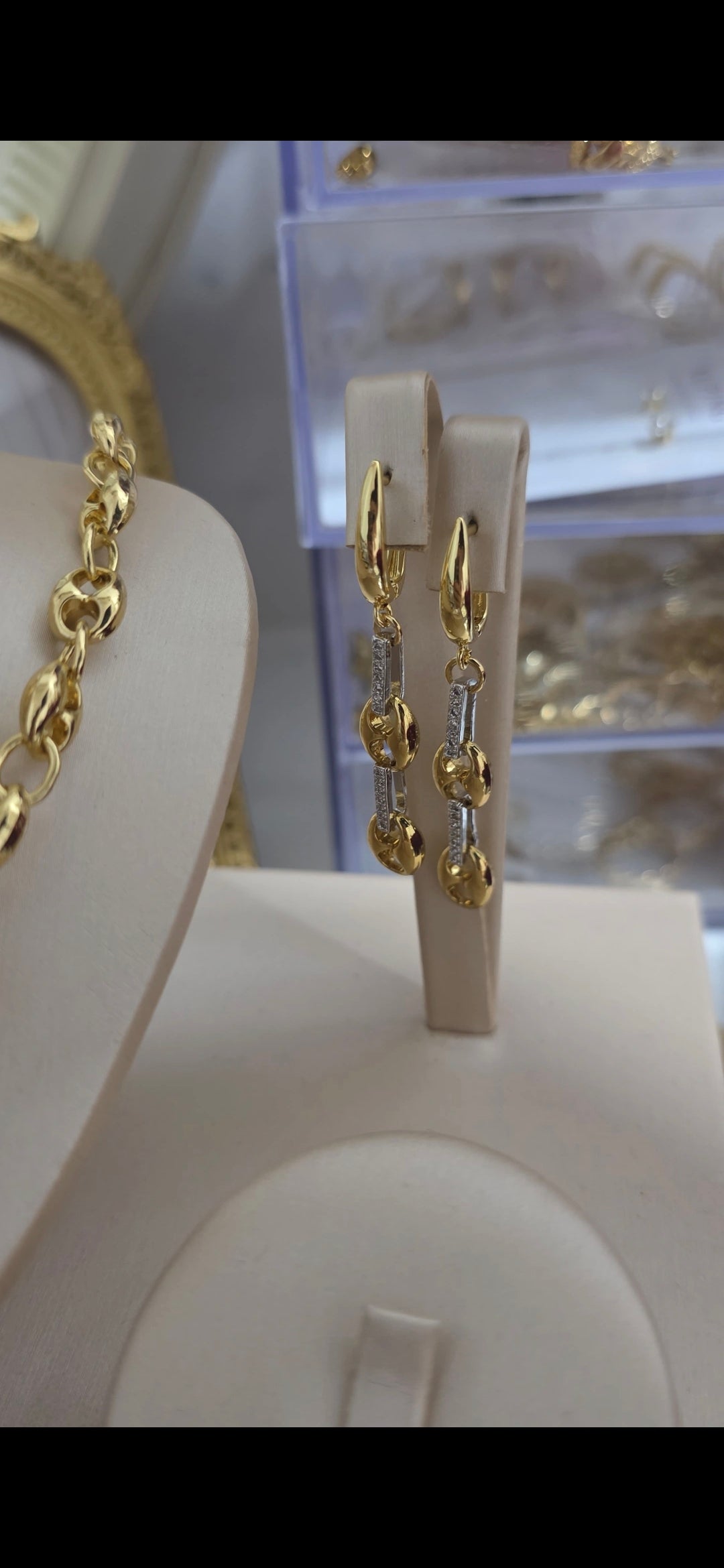Conjunto Grano de Café Bañado en Oro 18K