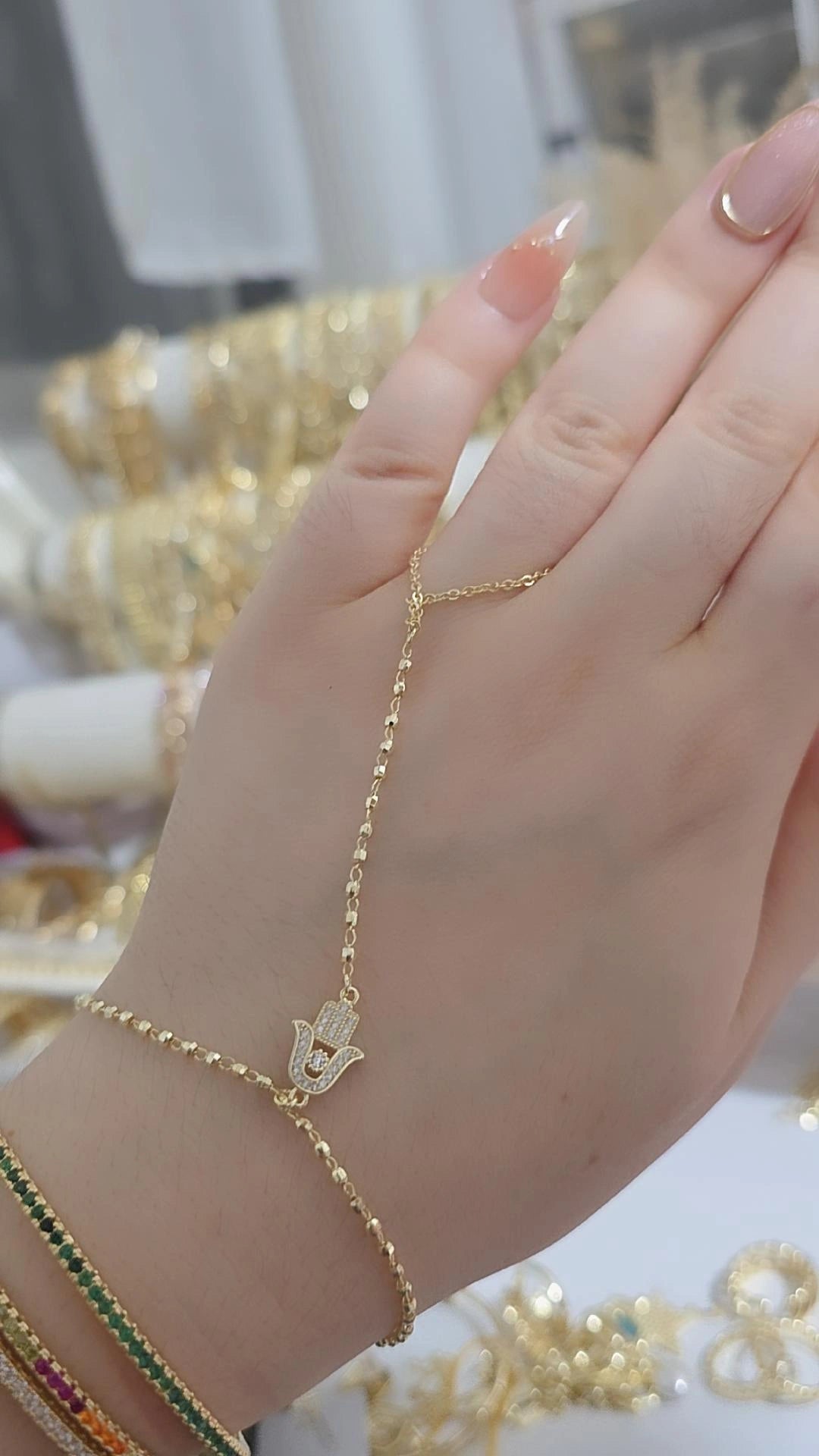 Pasa mano pulsera anillo oro laminado 14k
